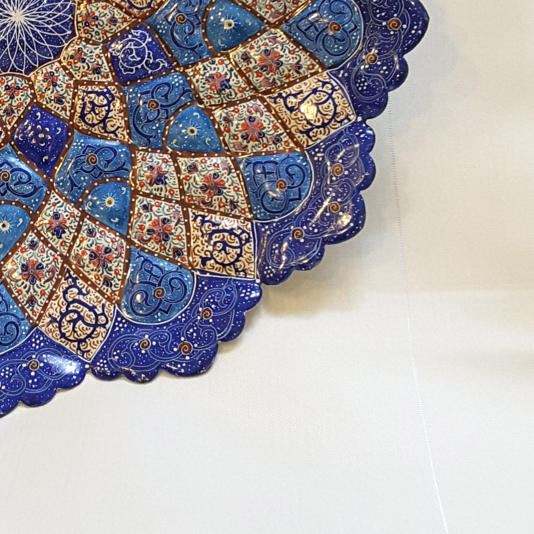 Persian Handmade enameled Wall Hanging plate on copper, Eslimi design